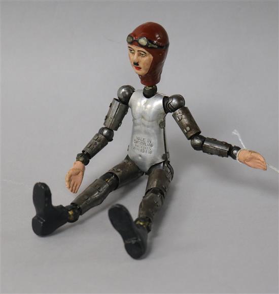 A 1920s Bucherer SABA articulated doll figure of an airman